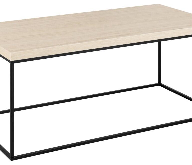ACT NORDIC Barossa sofabord, rektangulær - travertin ru melamin og sort stål (110x55)