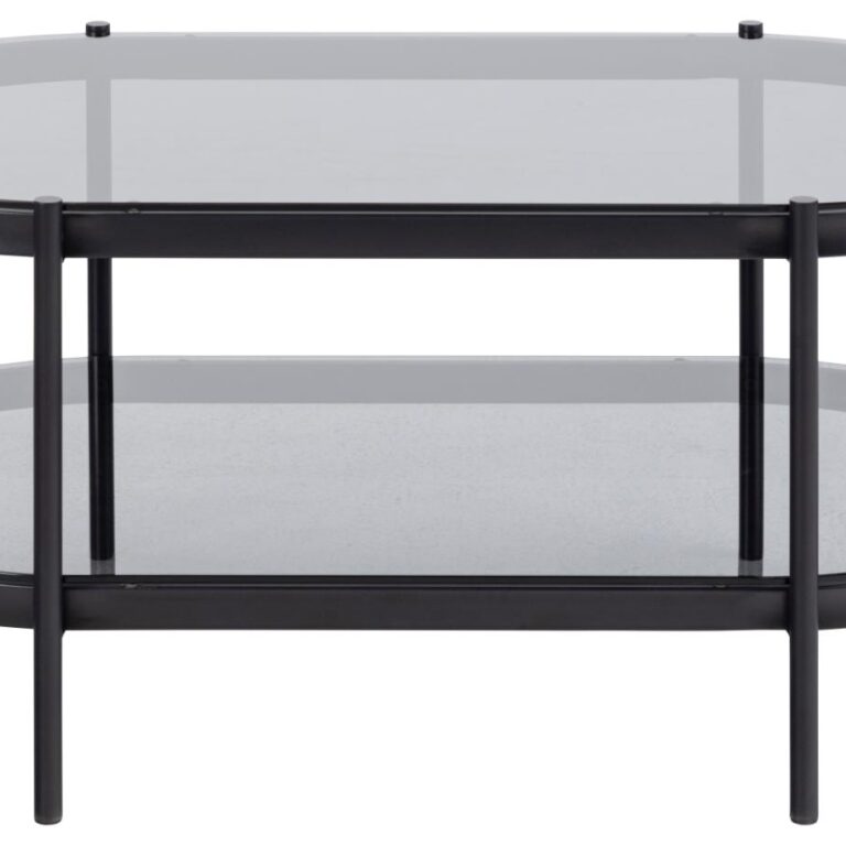 ACT NORDIC Bayonne sofabord, m. 1 hylde, oval - røgfarvet glas og sort metal (95x50)