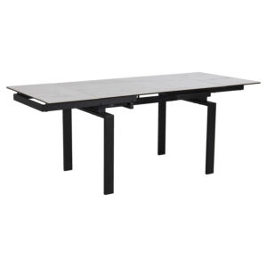 ACT NORDIC Huddersfield spisebord m. 2 tillægsplader - hvid glas/keramik og sort metal (120/200x85)