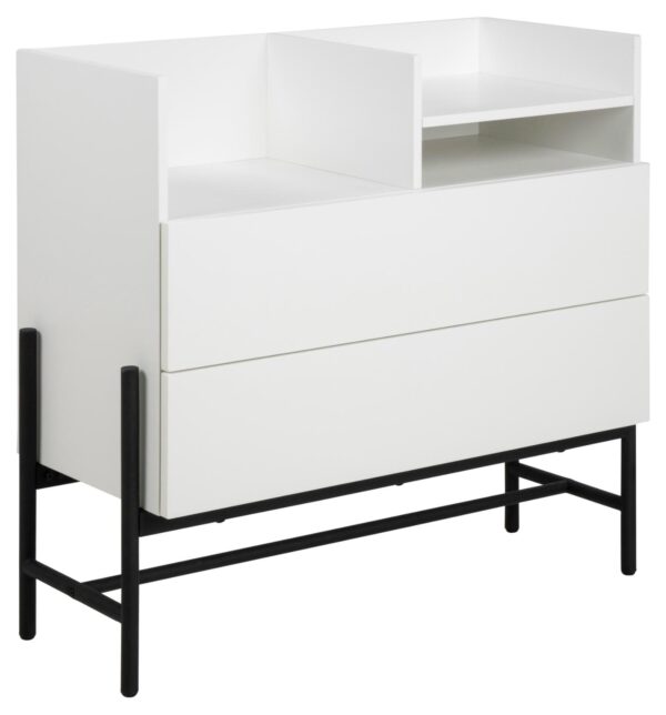 ACT NORDIC Norse kommode, m. 1 hylde og 2 skuffer - hvid MDF og sort metal (95x42,2)