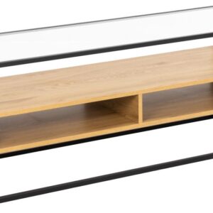 ACT NORDIC Randolf TV-bord, 1 hylde, 2 rum - klar glas, natur vild eg melamin, sort stål (120x40)