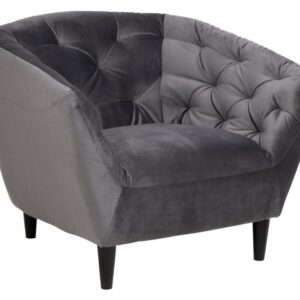 ACT NORDIC Ria lænestol, m. armlæn og indsyninger - mørkegrå stof og sort gummitræ