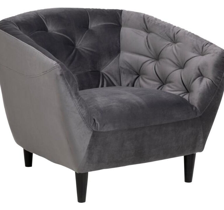 ACT NORDIC Ria lænestol, m. armlæn og indsyninger - mørkegrå stof og sort gummitræ