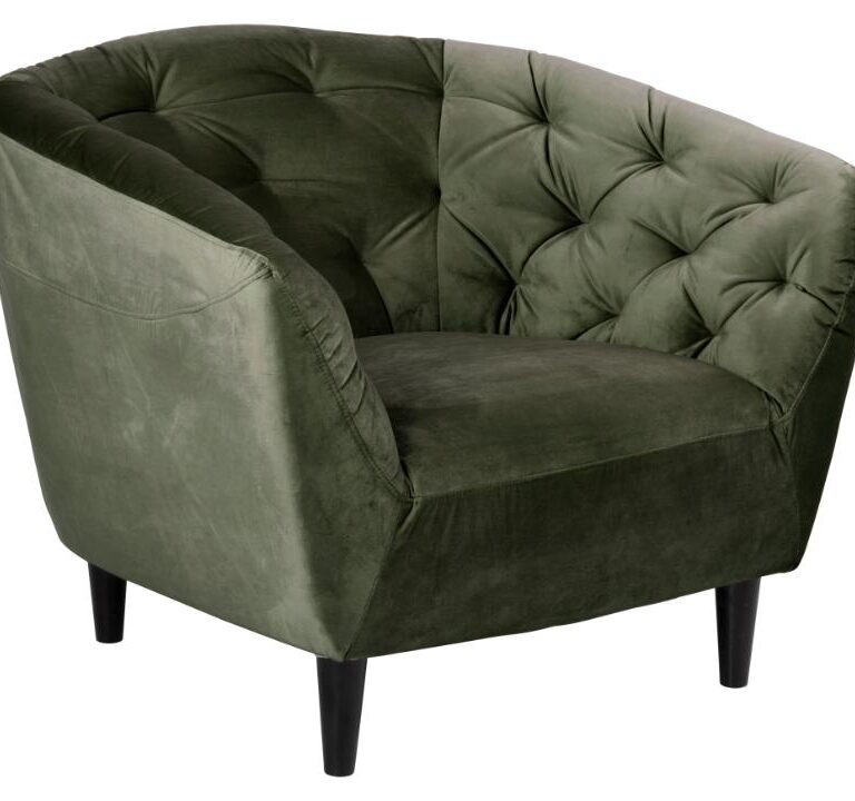 ACT NORDIC Ria lænestol, m. armlæn og indsyninger - skovgrøn stof og sort gummitræ