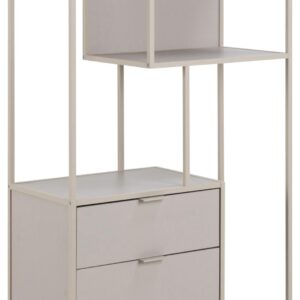 ACT NORDIC Seaford reol, m. 4 hylder og 2 skuffer - grå ru melamin og grå ru stål (77x35x185)