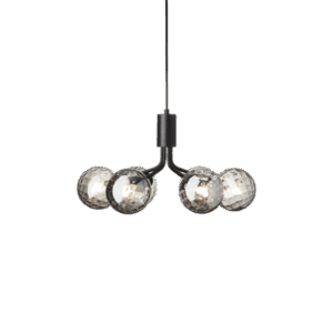 Apiales 6 lysekrone, satin sort/optic smoked glas