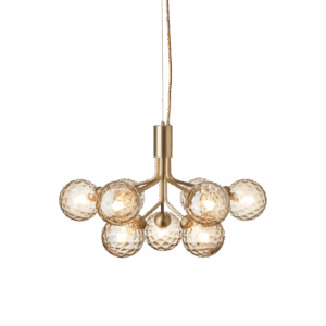 Apiales 9 lysekrone, børstet messing/optic guld glas