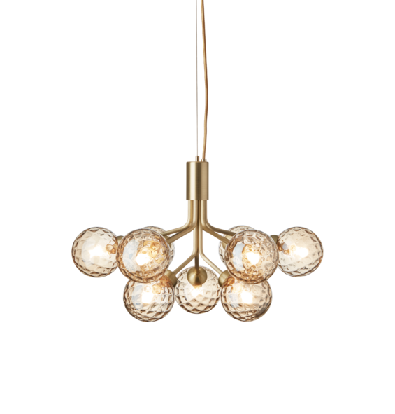 Apiales 9 lysekrone, børstet messing/optic guld glas