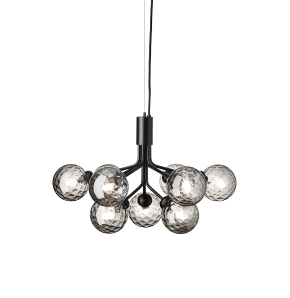 Apiales 9 lysekrone, satin sort/optic smoked glas