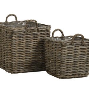 Arles kurv, m. hank, kvadratisk - grå kubu (sæt med 2)