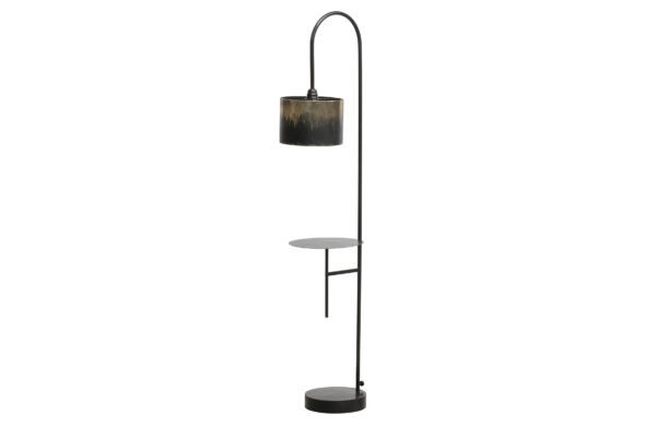 BEPUREHOME Blackout gulvlampe, m. hylde - sort jern med antik messing finish