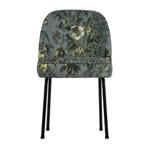 BEPUREHOME Vogue spisebordsstol - grå fløjl polyester m. valmueprint og sort metal