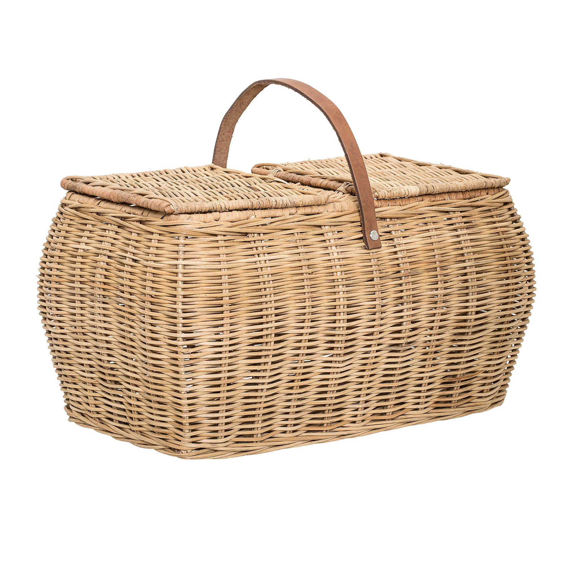 BLOOMINGVILLE Gor Kurv m/Låg, Natur, Rattan, L44xH26xW26 cm