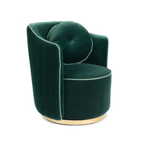 BOLD MONKEY Sassy Granny drejestol, m. armlæn og pude - mørkegrøn fløjl polyester og messing stål
