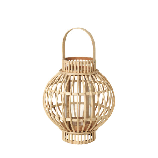 BROSTE COPENHAGEN Globus lanterne, rund - glas og natur bambus (Ø27)