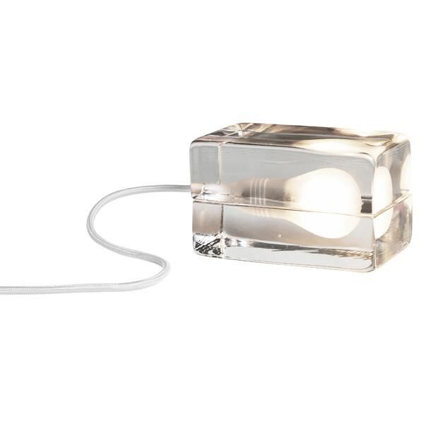 Block Lamp Bordlampe Klart Glas Hvid Ledning