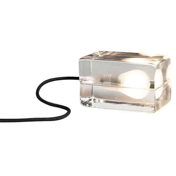 Block Lamp Bordlampe Klart Glas Sort Ledning