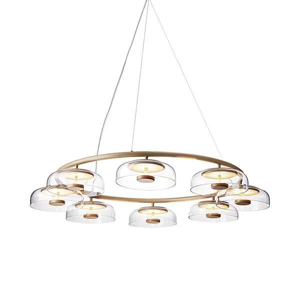 Blossi 8 Lysekrone Nordisk Guld & Klart Glas