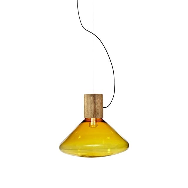 Brokis Muffins Wood 03B Pendel Brunt Glas/Naturlig Eg med Sort Ledning