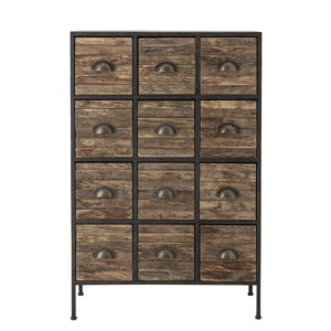 CREATIVE COLLECTION Matteo kommode, m. 12 skuffer - brun fyrretræ og sort metal