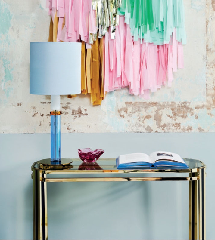 Carnival bordlampe No. 1, blue/amber/white/clear