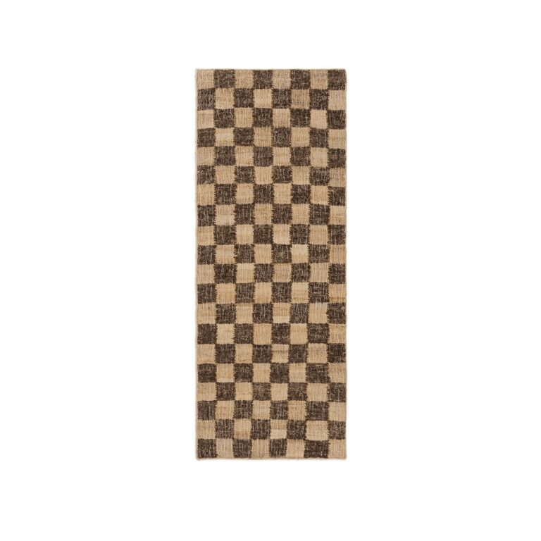 Check Wool Jute Gulvtæppe 70x180 Coffee/Natural