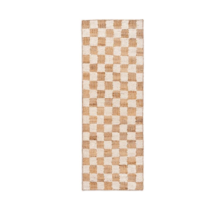 Check Wool Jute Gulvtæppe 70x180 Off-White/Natural