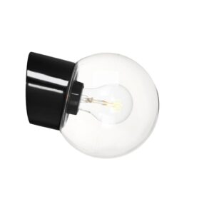 Classic Globe 150 væglampe IP54, sort/klar glas
