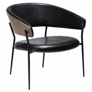 DAN-FORM CRIB loungestol, m. armlæn - Vintage sort kunstlæder, valnøddefiner og sort metal