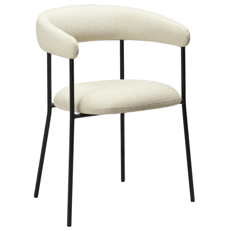 DAN-FORM Plenti lænestol - benhvid bouclé stof og sort stål