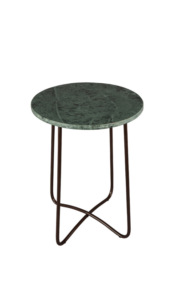 DUTCHBONE Emerald sidebord, rund - grøn marmor og sort jern (Ø41)