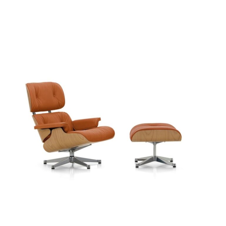 Eames Lænestol Med Ottoman Calma Cognac/Aluminium/Kastanje