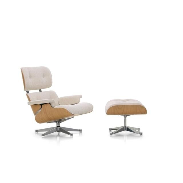 Eames Lænestol Med Ottoman Kastanje/01 Ivory/Pearl/Aluminium