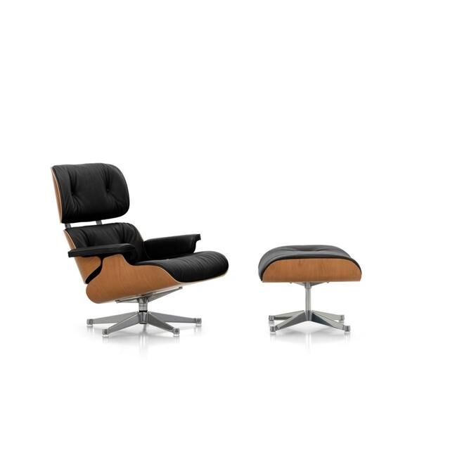 Eames Lænestol Med Ottoman Kirsebær/66 Nero/Aluminium