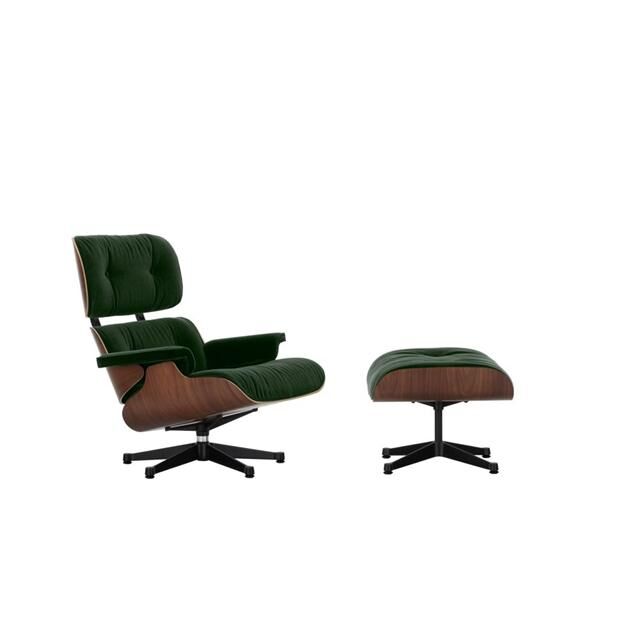 Eames Lænestol Med Ottoman Mørk Valnød/11 Pine Green/Dyb Sort
