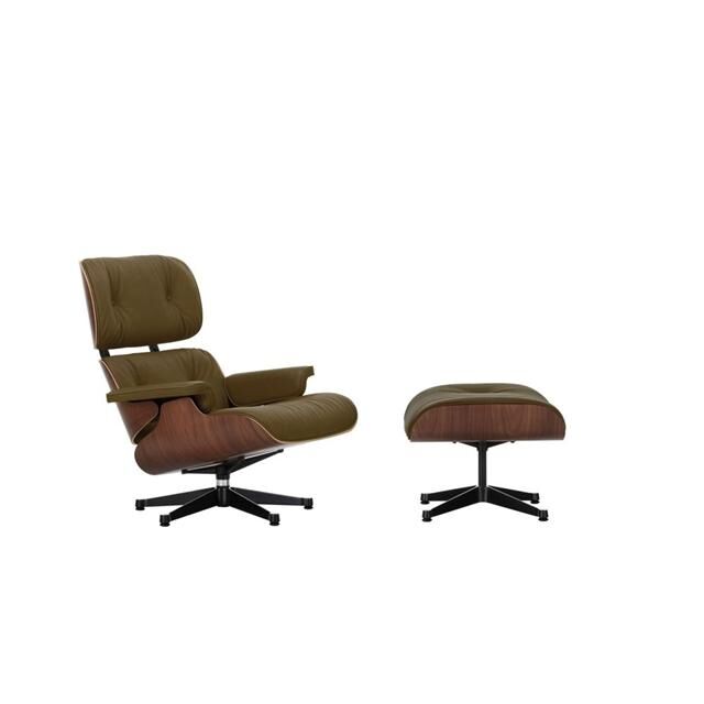 Eames Lænestol Med Ottoman Mørk Valnød/58 Khaki/Dyb Sort