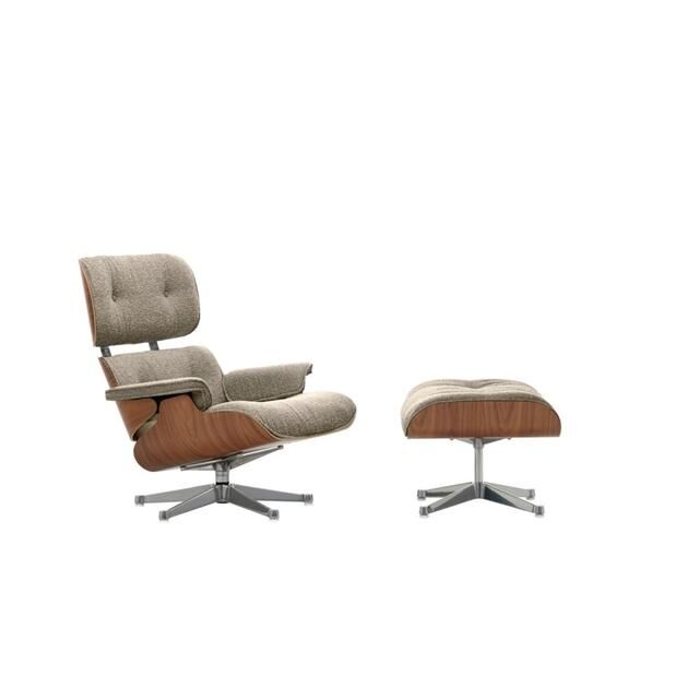 Eames Lænestol Med Ottoman Naturlig Valnød/05 Cream/Mørkebrun/Aluminium