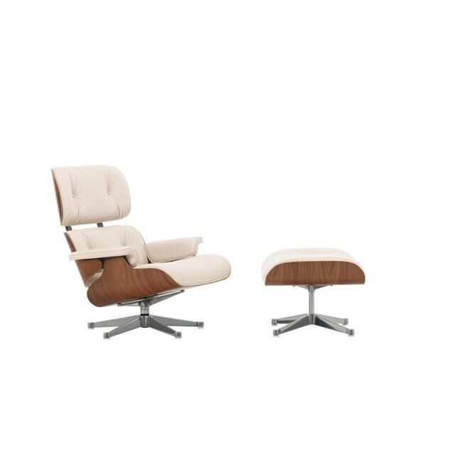 Eames Lænestol Med Ottoman Naturlig Valnød/72 Snow/Aluminium