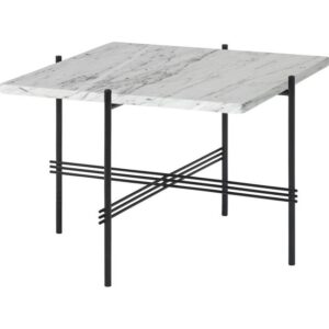 GUBI TS Sofabord Firkantet 55 x 55 cm med Sort Base og Hvid Carrara Marmor Top