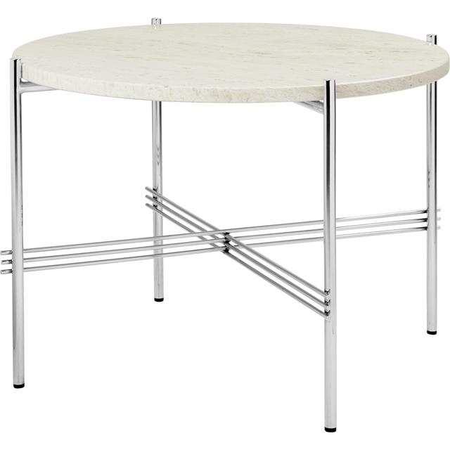 GUBI TS Sofabord Round Ø55 Poleret Stål/White Travertine