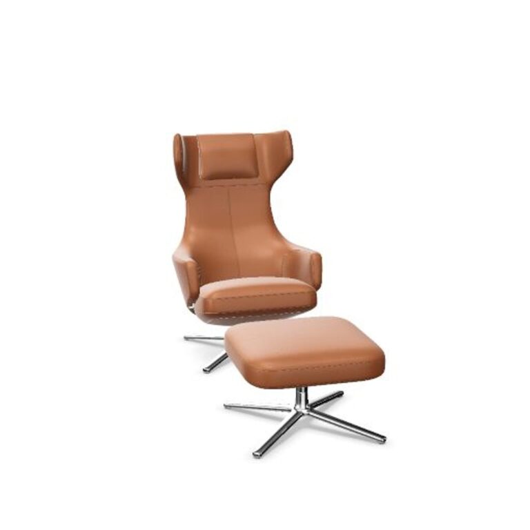 Grand Repos Lænestol Med Ottoman Cognac/Krom