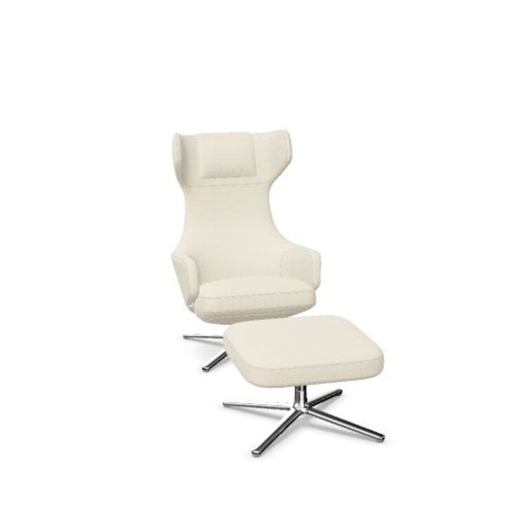 Grand Repos Lænestol Med Ottoman Dumet Ivory Melange/Krom