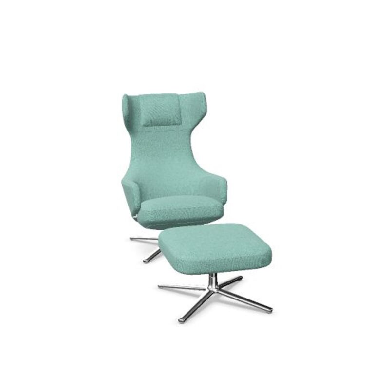 Grand Repos Lænestol Med Ottoman Dumet Pale Blue/Emerald/Krom