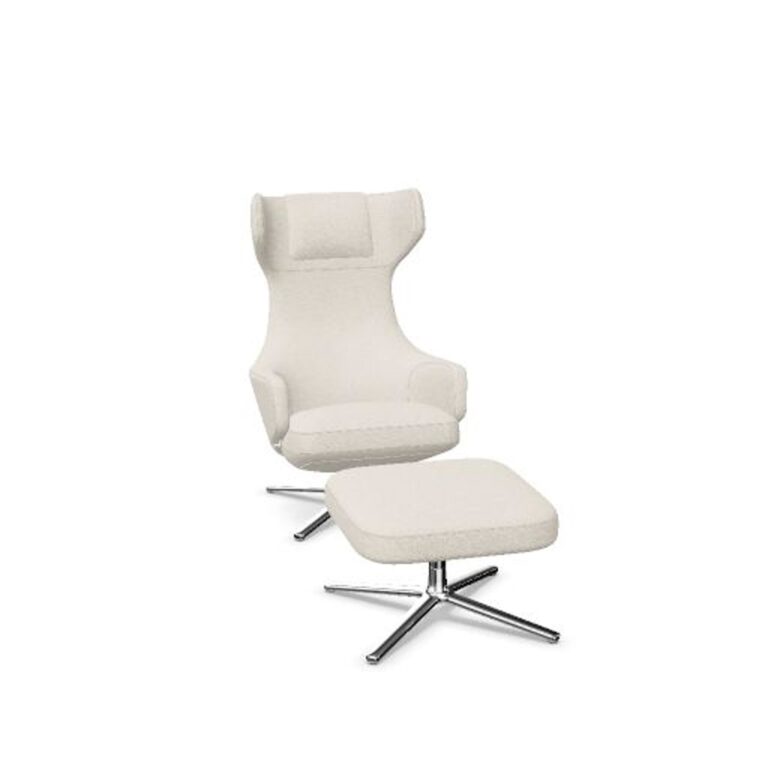 Grand Repos Lænestol Med Ottoman Nubia Ivory/Pearl/Krom