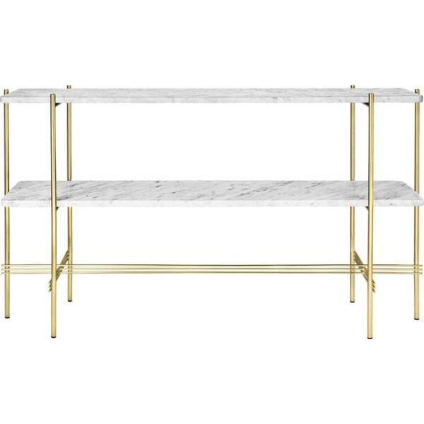 Gubi TS Konsolbord H72 cm med 2 Hylder Messing/White Carrara Marble