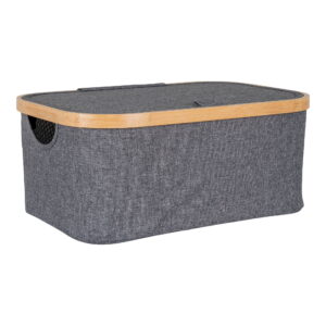 HOUSE NORDIC Noto kurv, m. låg og hank - mørkegrå polyester og bambus (38x26x16)