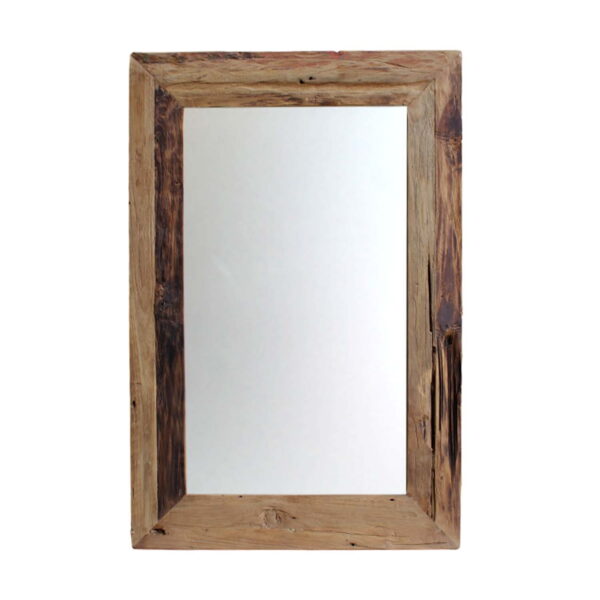 HSM COLLECTION vægspejl, rektangulær - spejlglas og natur drivtømmer teak (90x70)