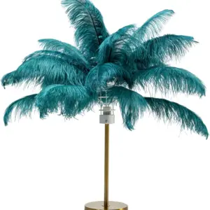 KARE DESIGN Feather Palm bordlampe - grøn strudsefjer og messing stål