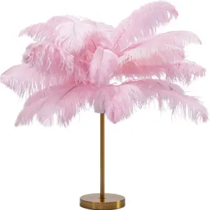 KARE DESIGN Feather Palm bordlampe - lyserød strudsefjer og messing stål