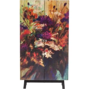 KARE DESIGN Fleur skab - mangotræ m. multifarvet blomstermotiv, m. 2 låger og 5 hylder